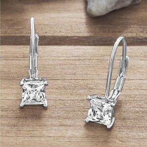 Square Princess Cut Cubic Zirconia Drop Dangle Leverback Bridal Earrings